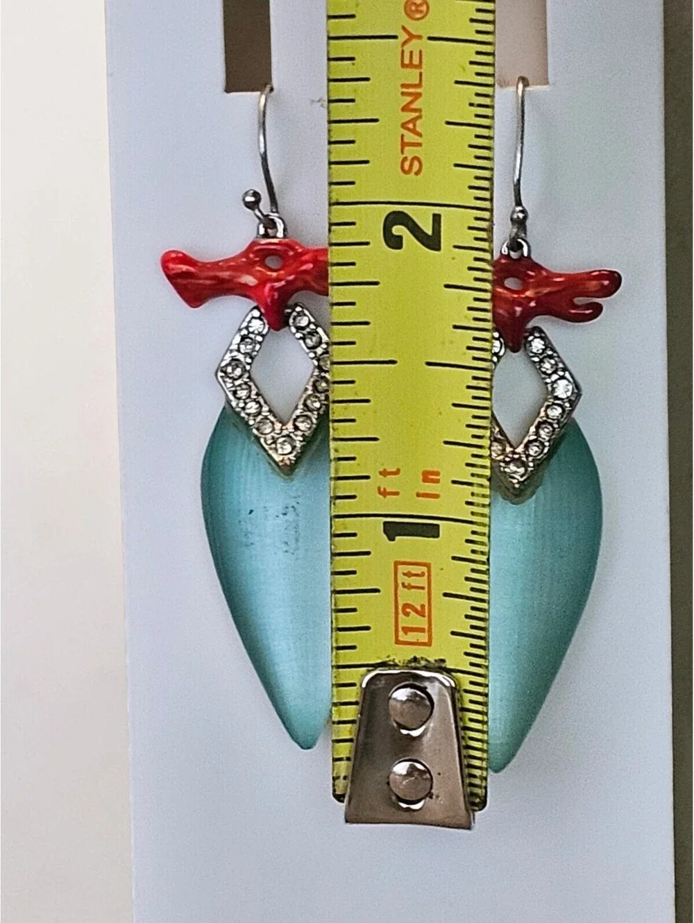 Authentic Alexis Bittar Lucite and Crystal Teardrop Earrings – Red Coral Detail
